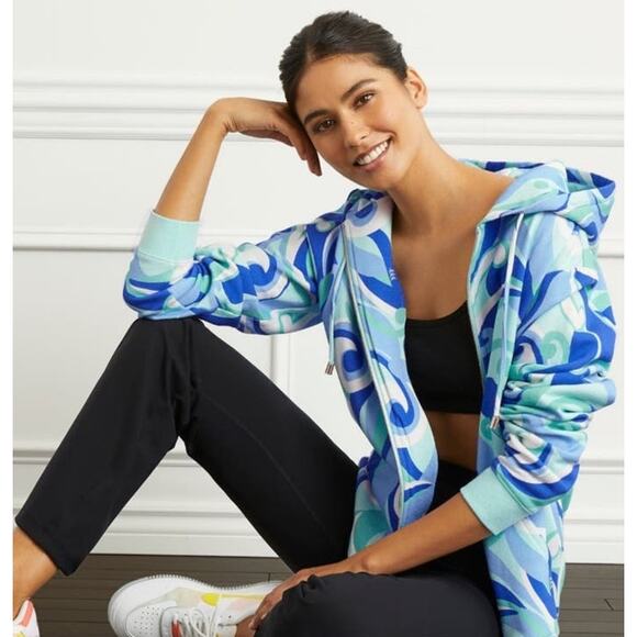 Hill House The Allie Zip-Up Hoodie Ocean Kaleidoscope Blue Size Large - Picture 1 of 10